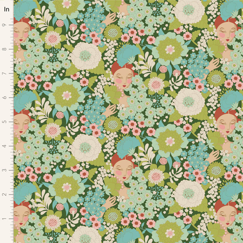 Fabric WALLFLOWER, WALLFLOWER GREEN by TILDA, TIL100605