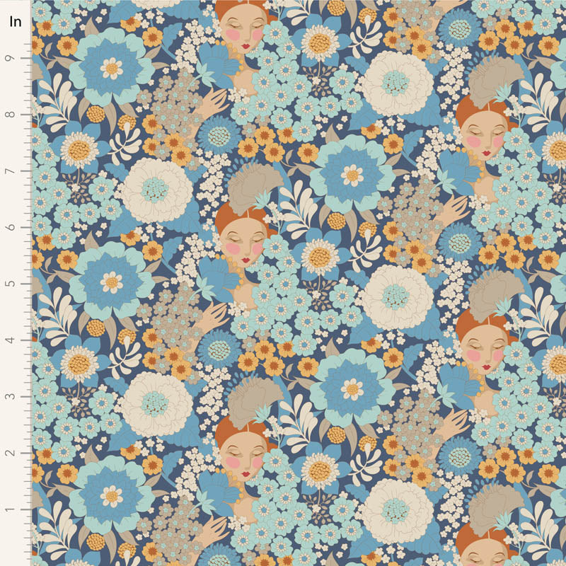 Fabric WALLFLOWER, WALLFLOWER BLUE by TILDA, TIL100607