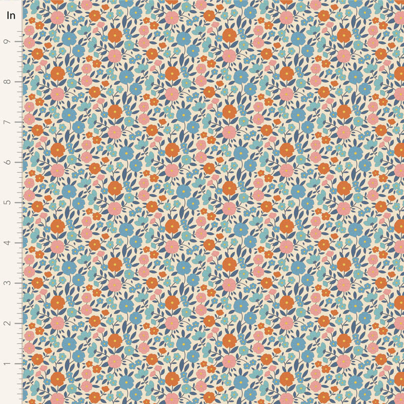 Fabric WALLFLOWER, JANICE BLUE by TILDA, TIL100615