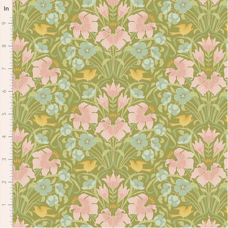 PREORDER! Fabric SONGBIRD GREEN from SONGBIRD Collection by TILDA, TIL100649