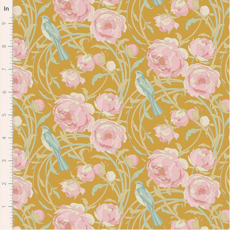 PREORDER! Fabric CORA MUSTARD from SONGBIRD Collection by TILDA, TIL100657