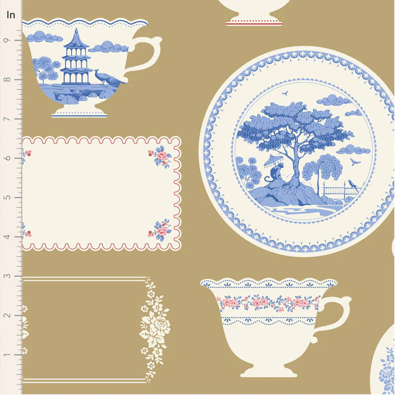 Fabric LABELS AND ORNAMENTS OCHRE, A BLENDER for SOMETHING BLUE Collection by TILDA, TIL110172