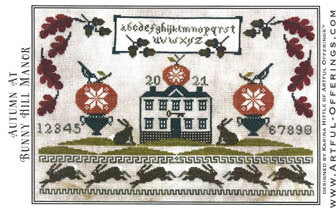 Cross-Stitch Sampler Pattern AUTUMN AT BUNNY HILL MANOR # XS20183 by Artful Offerings