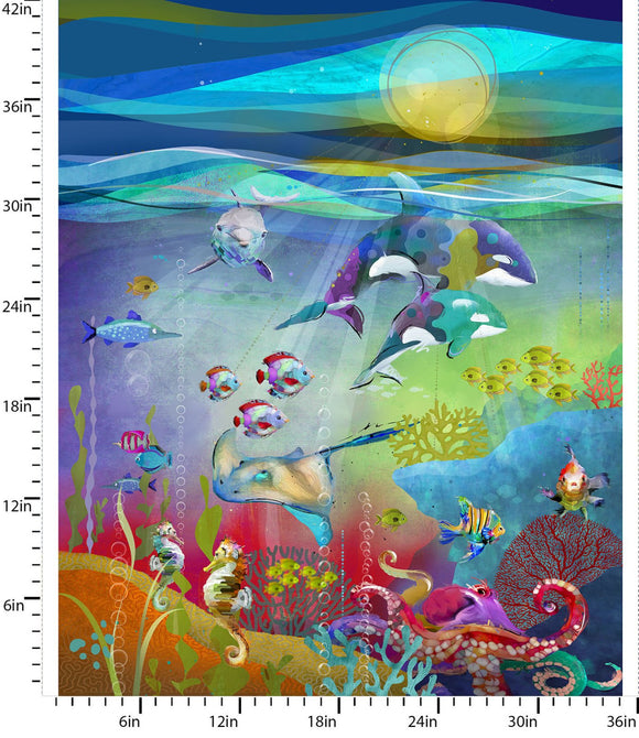 Fabric SHINING SEA Panel from Shining Sea Collection by Connie Haley from 3 Wishes, Item# 21694-PNL-CNT-D