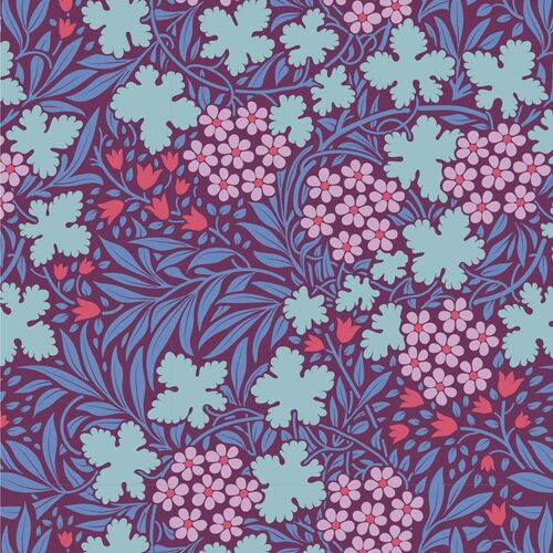 Tilda Fabric AUTUMNBLOOM EGGPLANT from Hibernation Collection, TIL100524