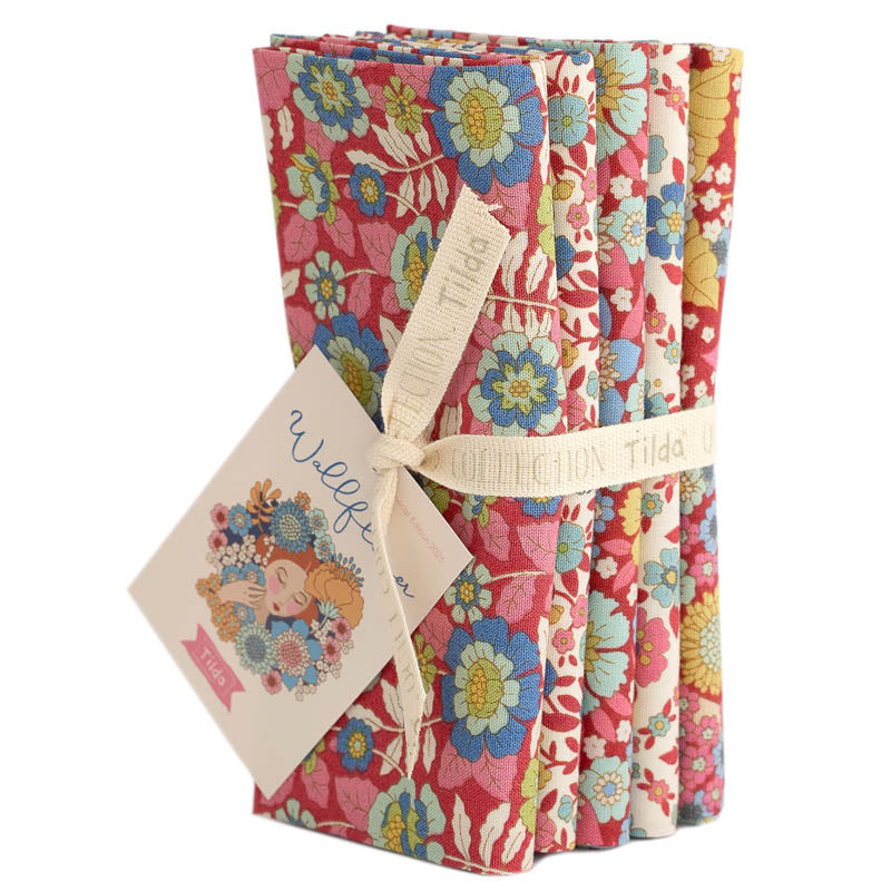 Fabric, 5 Fat 1/4s (20" X 22") bundle from Tilda, WALLFLOWER Collection BURGUNDY/PINK, 300233