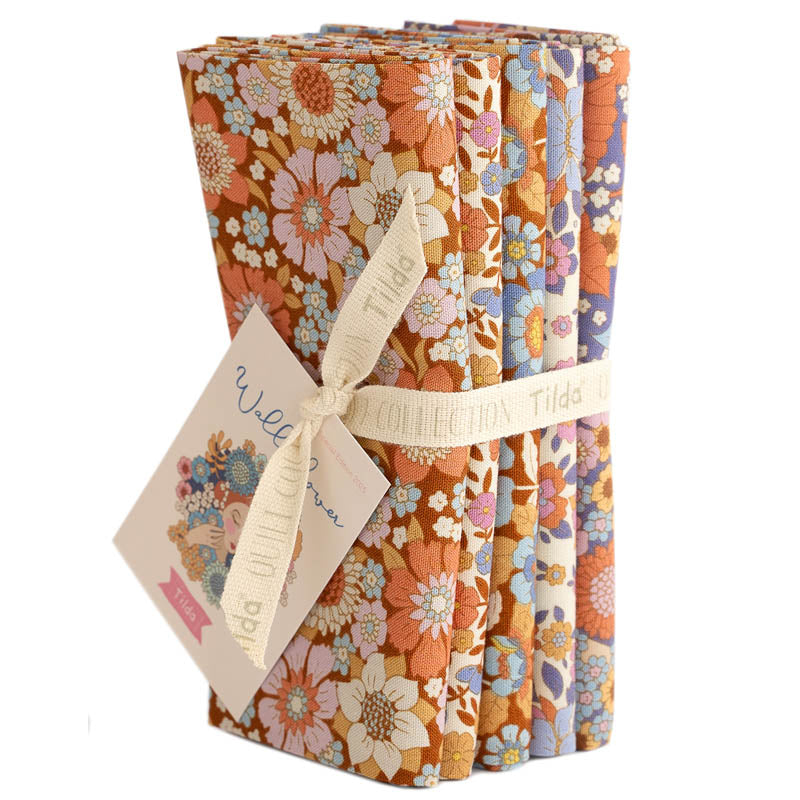 Fabric, 5 Fat 1/4s (20" X 22") bundle from Tilda, WALLFLOWER Collection CARAMEL/THISTLE, 300235