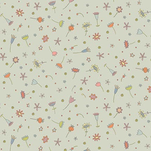 Henry Glass Fabric SCATTERED FLOWERS 3324-17 DOVE GRAY, from Simply Be Collection by Anni Downs