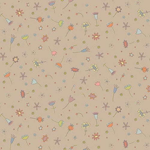 Henry Glass Fabric SCATTERED FLOWERS 3324-38 TAUPE, from Simply Be Collection by Anni Downs