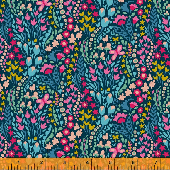 Fabric FLOWER BLANKET, from Eden Collection, Windham Fabrics, 52809-2 Dark Blue