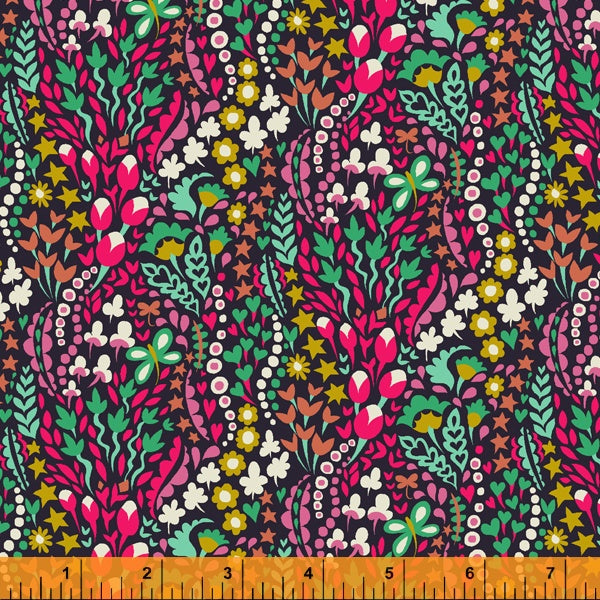 Fabric FLOWER BLANKET, from Eden Collection, Windham Fabrics, 52809-3 Midnight