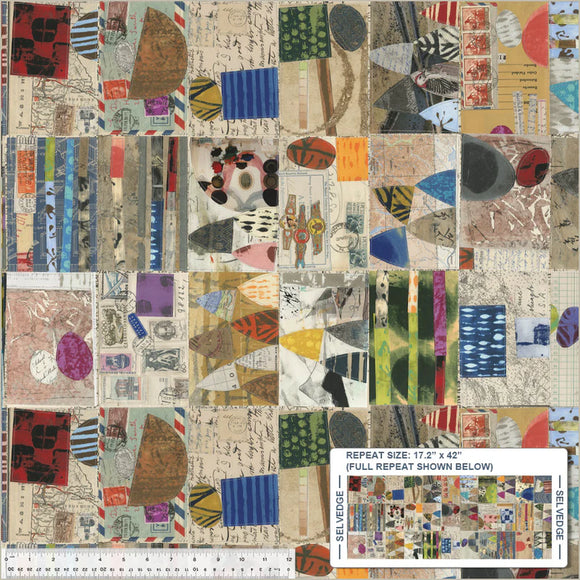 Random Thoughts Collection, Postcards: Front 52988D-1 Multi Quilting Fabric from Marcia Derse for Windham Fabrics