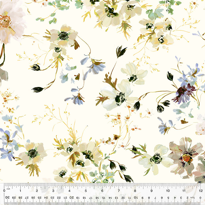 Cotton Fabric, WILD ANEMONY IVORY, 53784D-2, Perennial Collection by Kelly Ventura for Windham Fabrics