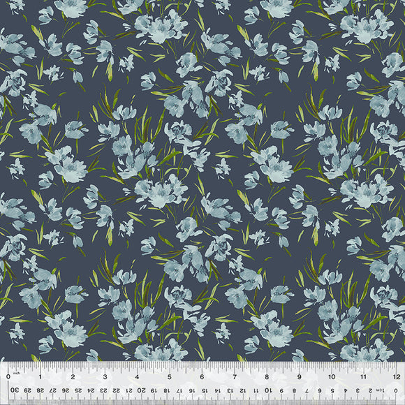 Cotton Fabric, PEONY TULIP SLATE, 53787D-10, Perennial Collection by Kelly Ventura for Windham Fabrics