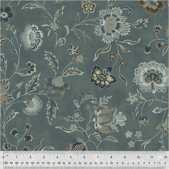 Fabric FLOURISH BLUE SUEDE from GARDEN TALE Collection by Jeanne Horton 53820-3
