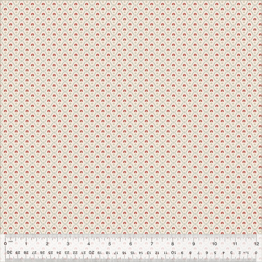 Petite Jeanne Collection, FLORAL TILE IVORY Quilting Fabric from L'Atelier Perdu for Windham Fabrics, 53946-1