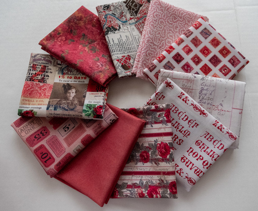 Cotton Fabric, 10 Fat Quarter Bundle, PALETTE RED Collection by Tim Holtz for Free Spirit Fabrics