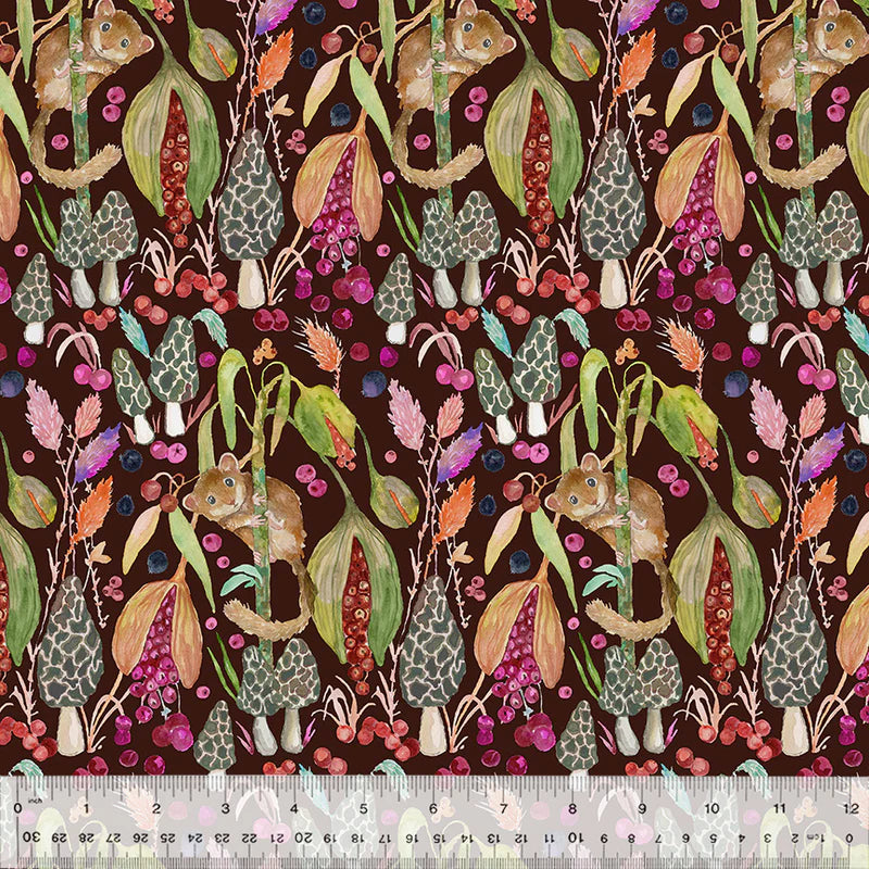 Cotton Fabric, Little Dormouse 54770D-2 Berry, FOREST FRUITS Collection from Betsy Olmsted for Windham