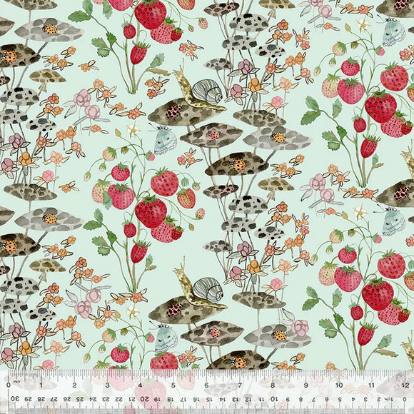 Cotton Fabric Sneaky Snail 54771D-4 Seafoam, FOREST FRUITS Collection from Betsy Olmsted for Windham