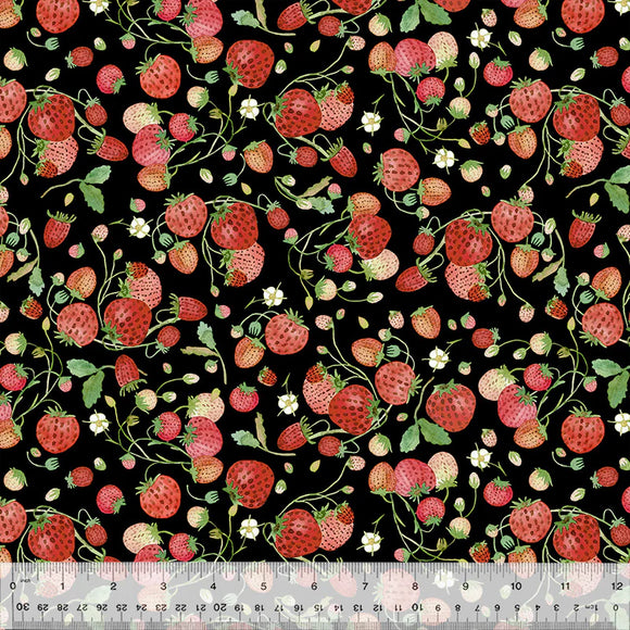 Cotton Fabric Strawberries 54772D-3 Black, FOREST FRUITS Collection from Betsy Olmsted for Windham
