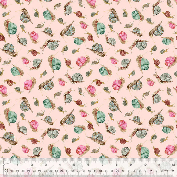 Cotton Fabric Snails 54773D-8 Pale Pink, FOREST FRUITS Collection from Betsy Olmsted for Windham