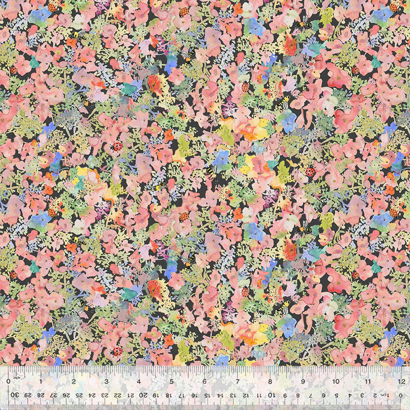 Cotton Fabric Sweet Pollen 54775D-10 Charcoal, FOREST FRUITS Collection from Betsy Olmsted for Windham