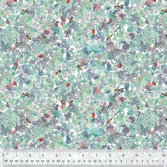 Cotton Fabric Sweet Pollen 54775D-9 Aqua, FOREST FRUITS Collection from Betsy Olmsted for Windham
