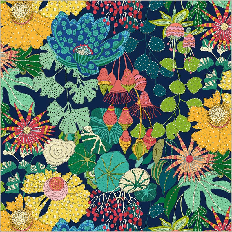 Cotton Fabric PEONY PARK 54974D-1 Indigo from SUNSHINE Collection by Sally Kelly for Windham