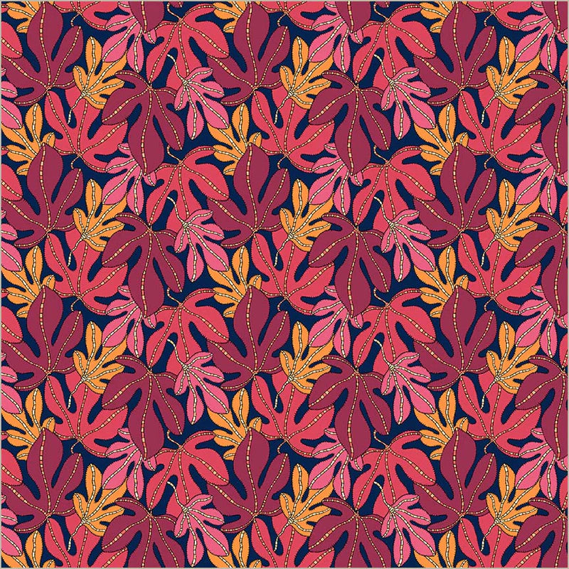 Cotton Fabric MONSTERA 54976D-1 Indigo from SUNSHINE Collection by Sally Kelly for Windham