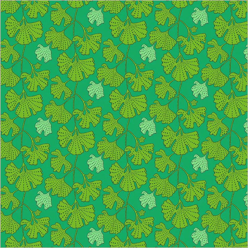 Cotton Fabric GINKGO 54978D-8 Kelly from SUNSHINE Collection by Sally Kelly for Windham