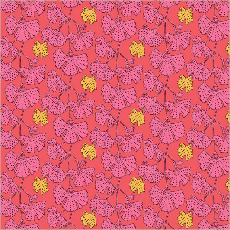 Cotton Fabric GINKGO 54978D-9 Guava from SUNSHINE Collection by Sally Kelly for Windham