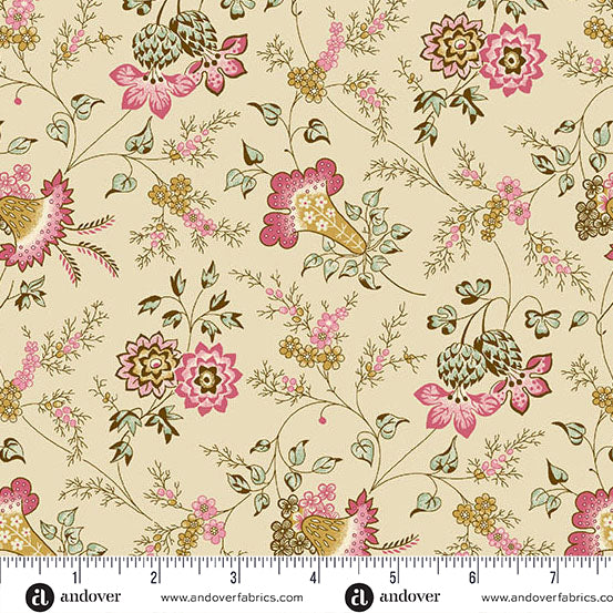 Fabric LISA PINK AND YELLOW, A-1538-R from Holbrook Collection by MAX AND LOUISE for Andover