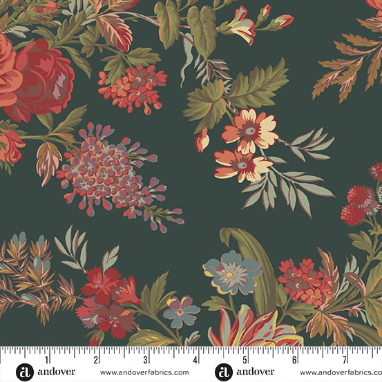 Fabric DARK BLUE BED OF ROSES 108" wide BACKING from BOTANICAL BEAUTIES Collection by Laundry Basket Quilts for Andover, AW-1184-B