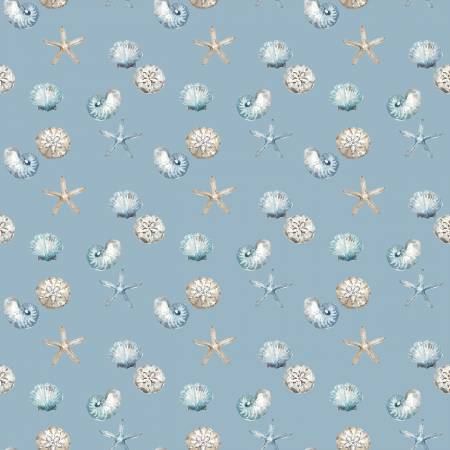 Fabric BLUE ESCAPE COASTAL SHELL TOSS BLUE from Riley Blake Designs, C14513-BLUE