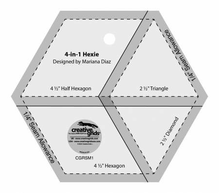 Hexagon Template, Creative Grids 4-in-1 Hexie # CGRSM1