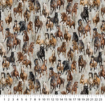 Fabric STALLIONS, GRAY MULTI from STALLION Collection by Elise Genest for Northcott Fabrics, DP26812-92