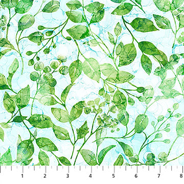 Fabric DP27830-42 TRAILING LEAVES PALE BLUE/GREEN from CONCERTO Collection by Deborah Edwards and Melanie Samra for Northcott