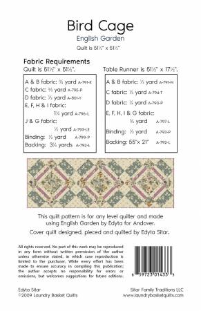 BIRD CAGE Table Runner Pattern by Laundry Basket Quilts, English Garden Version