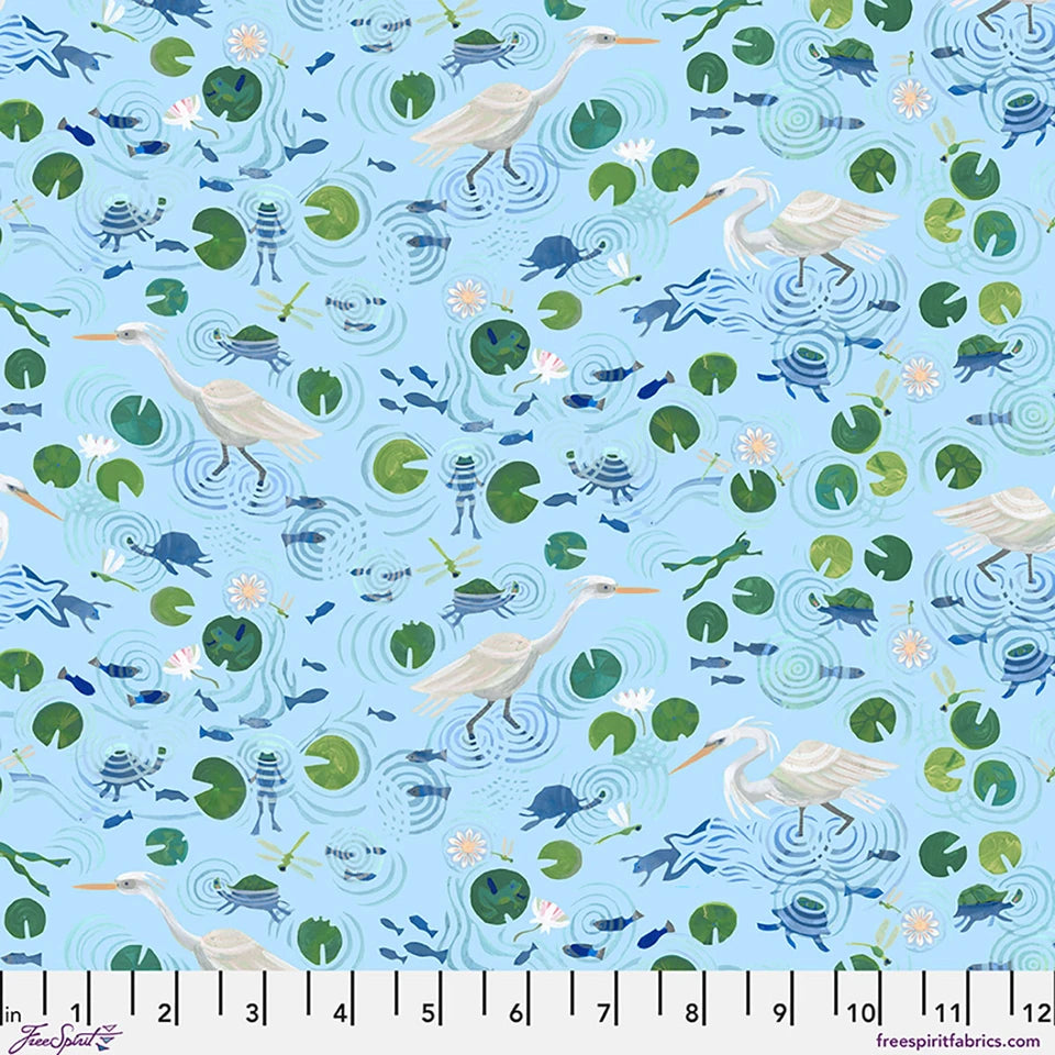 Fabric POND LIFE AZUL, from AZUL Collection by Adam Trest, PWAT018.AZUL