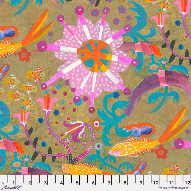 Fabric GOLD FISH STAR-GOLD, from COLORI Collection by Este McLeod, PWES043.GOLD