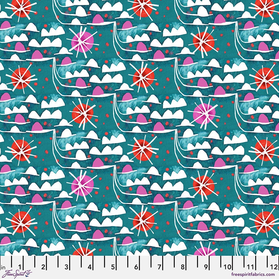 Fabric WAVES-TEAL, from COLORI Collection by Este McLeod, PWES044.TEAL
