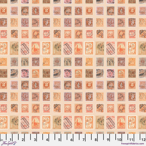 Fabric ORANGE-STAMPS, PWTH231.ORANGE, from Palette ORANGE Collection by Tim Holtz