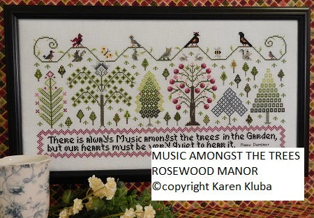 Cross-Stitch Sampler Pattern MUSIC AMONGST THE TREES by Karen Kluba from Rosewood Manor, S-1048