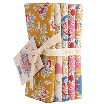 Fabric, 5 Fat 1/4s (20" X 22") bundle from Tilda, JUBILEE Collection MUSTARD/PINK, 300185