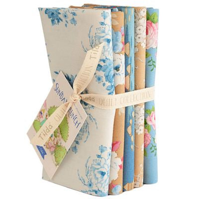 Fabric, 5 Fat 1/4s (20" X 22") bundle from Tilda, SUNDAY BRUNCH Collection BLUE, 300225