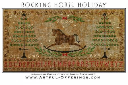 Cross-Stitch Sampler Pattern ROCKING HORSE HOLIDAY # XS20179 by Artful Offerings