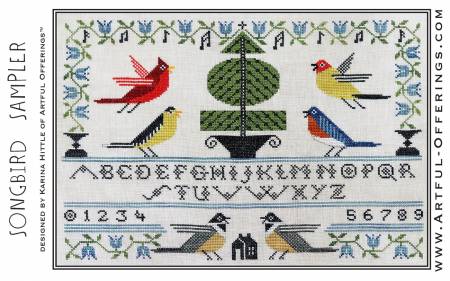 Cross-Stitch Sampler Pattern SONGBIRD SAMPLER # XS20181 by Artful Offerings