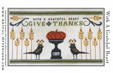 Cross-Stitch Sampler Pattern WITH A GRATEFUL HEART # XS22191 by Artful Offerings