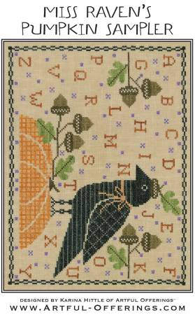 Cross-Stitch Sampler Pattern MISS RAVEN'S PUMPKIN SAMPLER # XS24203 by Artful Offerings