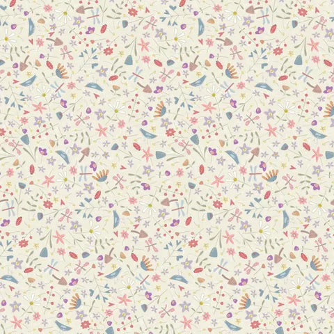 Fabric DV7423 BLUE BIRD ON CREAM, from SLOW AND STEADY Collection by Anni Downs for Devonstone, Australia